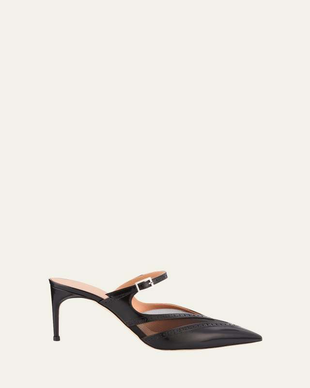 Cristi V-Cut Pointed Toe Mary Jane Leather Mules